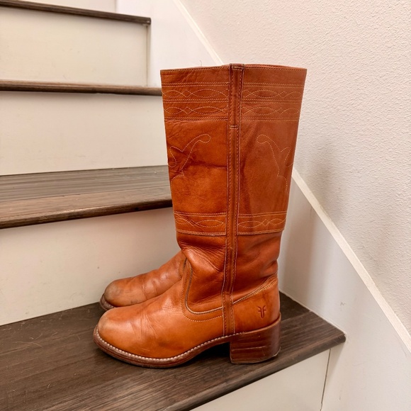 HTF Vintage Frye Campus Boot Marbled Horse Saddle Brown w Stitching 77370 Size 9 - Picture 3 of 7